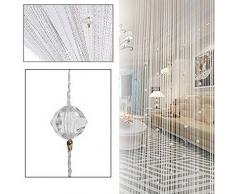 HTOYES Dekorativer Fadenvorhang mit Perlen, Wandvorhang, Schaufensterdekoration, Raumteiler, für Hochzeit, Café, Restaurant, mit Kristallquaste, Innendekoration (Weiß)