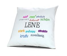 Kopfkissen mit dem Namen Lene, Kissen mit Füllung - Positive Eigenschaften, 40 cm, 100% Baumwolle, Kuschelkissen, Liebeskissen, Namenskissen, Geschenkidee