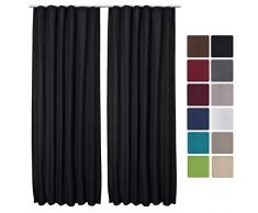Beautissu 2er Set Gardine Thermovorhang Amelie 140x245 cm Kräuselband Vorhang Kälteschutz & Wärmeisolierend - Thermogardine Universalband Schwarz