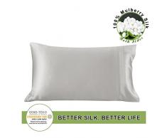 LilySilk Seide Kopfkissenbezug Kissenbezug mit Hotelverschluss Kissenhülle aus 100% Maulbeerseide Kissen 1 Stück 19 Momme in Schachtelverpackung Silbergrau 40x80cm Verpackung MEHRWEG