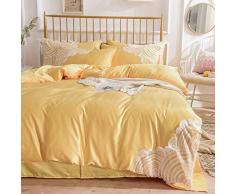 cytao Weiche Seide Bettbezug Bettlaken Kissenbezug Spitze Design vierteilige Bettwäsche gelb