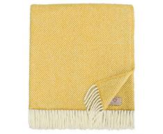 Linen & Cotton Decke Wolldecke Wohndecke Tagesdecke Alaska mit Rautenmuster -100% Reine Neuseeland Wolle (140 x 220cm), Senf Gelb - Sofadecke/Bettüberwurf/Kuscheldecke/Überwurf Couch Sofa Bett
