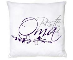Stylotex Dekokissen Oma (geschwungen) | handbedruckt in Deutschland | satinierte hochwertige Oberfläche | Geschenkidee für Großmutter Omi inkl. Füllung | 35 x 35 cm Kissen Geburtstag/Weihnachten