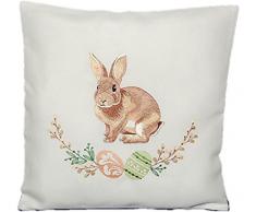 Espamira Kissenbezug 40x40 cm Ostern Wollweiß Osterhase Ei Gestickt Polyester Kissenhülle Osterkissen Zierkissenbezug (Weiß = eher Offwhite in Richtung Champagner, kein Hartweiß)
