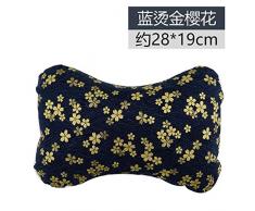 Magracy Auto Kopfstütze Nackenkissen Niedliches Kissen Taille Rücken Set Buchweizen Shell Sitz Autokissen Blauvergoldete Kopfstütze mit Kirschblüten und Gummiband.