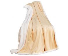 aqua-textil Arctic Kuscheldecke 200 x 220 cm beige Natur weiß Sherpa Lammfelloptik Tagesdecke Nicki Wohndecke Lammflor