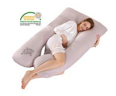 SALAD HOUSE U-förmiges Schwangerschaftskissen Seitenschläferkissen Lagerungskissen mit Abnehmbarem und Waschbarem 100% Baumwolle 320TC Stickerei Design Grau(Moonbeam)