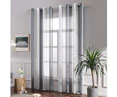 MIULEE Voile Vorhang Transparente Gardine aus Voile mit Ösen Schlaufenschal Ösenschals Transparent Fensterschal Wohnzimmer Schlafzimmer 2er Set 140x145 cm Weiß + Grau