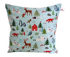 TryPinky® Handmade Kissenbezug 35 X 35 cm Wintertiere Hellblau Hirsch Fuchs Eisbär Eule Kissenhülle für Kissen Weihnachten