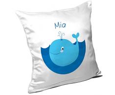 Kissen mit Namen Mia und Motiv mit Blauwal für Mädchen | Namenskissen personalisiert | Kuschelkissen | Schmusekissen