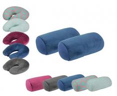 wometo 2 Stück Nackenrolle Plüsch Stretch 30x16 cm - Mikroperlen Kügelchen-Füllung Bezug blau dunkelblau Kissenrolle Relaxkissen Mikroperlen Knautschkissen Nackenkissen