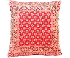 Indische Banarasi Seide Kissenbezug, Zierkissenbezug, Sofakissenbezug, Dekokissen, Zierkissen - 40x40 cm | 16x16 Zoll ***Handgewebt und Handgefertigt aus Kaschmir-Indien*** (Rot)