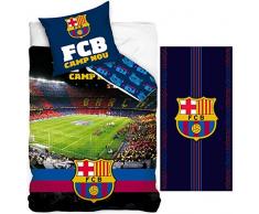 rainbowFUN.de FC Barcelona Wende-Bettwäsche-Set Bettbezug 135x200 Kissenbezug 80x80 Handtuch 70x140 100% Baumwolle Jungen Stadion Fußballbettwäsche Badetuch Barca