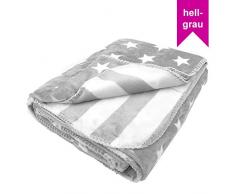 LILENO HOME Flauschige Kuscheldecke mit Sternen in grau (150 x 200 cm) - XXL Decke mit Sterne & Streifen ideal als Tagesdecke, Wohndecke, Sofadecke und Plüschdecke - Stern Fleecedecke