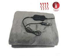 ranninao Elektrische Heizung Pad Schnelle Heizung 12V Kuschelheizdecke Mit Abschaltautomatik Und Überhitzungsschutz, Superweicher Flanell, Für Winterreisen, Indoor, Auto (1.5x1m) - Marine/Grau