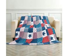 Asvert Quilt Tagesdecke 100% Baumwolle Bettüberwurf Steppdecke Patchwork Bettdecke (180 * 220, Blau)