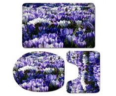 HUGSIDEA Colorful Paisley 3-Teiliges Badezimmer Teppich Set, Badematte, Contour Teppich, Deckelbezug, Flanell, Flower 1, S