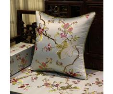 Chinesische Stickerei Kissen Seide Satin Voll Gesticktes Gelbes Quadratisches Kissen Bequemes Bürosofawohnzimmer-Ausgangskissen@EIN_45X45Cm