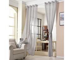 WOLTU® VH5861hgr, Gardinen transparent mit Ösen Leinen Optik, Ösenschal Vorhang Stores Voile Fensterschal Dekoschal für Wohnzimmer Kinderzimmer Schlafzimmer, 140x245 cm, Hellgrau, (1 Stück)