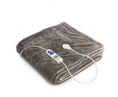 Klarstein Dr. Watson SuperSoft Heizdecke - Kuscheldecke, Couchdecke, Leistung: 120 W, 6 Powerstufen, beleuchtetes Display, waschbar, 180 x 130 cm, Material: SuperSoft TeddyPlush, creme-grau