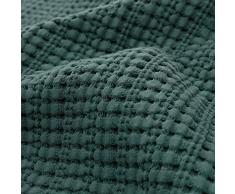 URBANARA Tagesdecke/Überwurf Anadia - 100% Reine Baumwolle, Decke/Bettüberwurf im strukturierten Jacquard (180 x 230 cm, Grün)