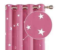 Deconovo Vorhang Kinderzimmer Blickdicht Gardinen Vorhänge Verdunkelung Verdunkelungsgardinen Ösen Sterne 229x117 cm Rosa 2er Set