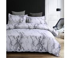 Bettwäsche Bettbezug Set 200x200cm Weiß Grau Marmor Muster Modern Style Mikrofaser Bettbezug mit Reißverschluss Schließung Bettwäsche-Set für Männer und Frauen