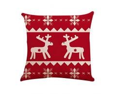MMLsure® Platz Print Kissenbezug, Rot Leinen Weihnachten Elch Schneeflocke Drucken Sofa Kissen Kissenhülle mit Verdecktem Reißverschluss aus Kord,45x45cm (D)