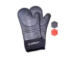 Hanseküche Premium Ofenhandschuhe (2er Set) - Sehr hitzebeständige Topfhandschuhe, Grillhandschuhe, Ofenhandschuhe und Backhandschuhe aus Silikon und Baumwolle (Schwarz)