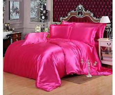 HSGZIS Satin Bettwäsche Set 220x240cm Seide Seidig 4 Teilig Bettbezug Mit Reißverschluss Und Kissenbezug 48x74cm,Pink2-1.5M(200 * 230cm)