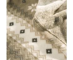 Kuscheldecke mit Ärmeln 150x180 35cm Fußtasche flauschig weiche Coral Fleece TV-Decke Tagesdecke Ärmeldecke CelinaTex Wohndecke 5001400 Schneestern taupe und creme weiß