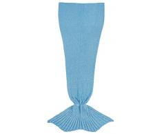 BURKLETT B16090002-01 Vierjahreszeiten-Häkeldecke Meerjungfrauenschwanz, tief/hellblau