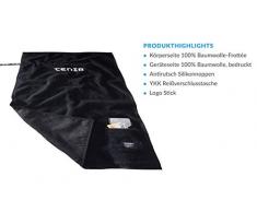 Tenir® Fitness Handtuch mit Silikonnoppen, rutschfest, 100% Baumwolle, Sporthandtuch Fitnessstudio, Ideal für Bodybuilding, Gym Towel mit Reißverschlusstasche, 100 x 50 cm, Schwarz