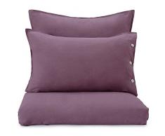 URBANARA Bettwäsche Bellvis - 100% reines belgisches Leinen, Aubergine – 1 Bettbezug 135x200 cm + 1 Kissenbezug 80x80 cm, 2-teiliges Set Leinenbettwäsche, Sommerbettwäsche, Leinen-Bettwäsche