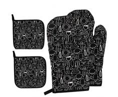 Fodlon Ofenhandschuhe 4 Stück Set, Backhandschuhe Topfhandschuhe Hitzebeständige Baumwolle 1 Paar und 2 Topflappen für BBQ Grillen Kochen Backen