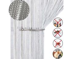AIZESI SchiebeVorhänge Blickdicht Glitzer, Fadenvorhang 90 x 200 cm Fadengardine Fadenstore Vorhänge Vorhang Fenstervorhang(White)
