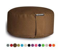 BODYMATE Yogakissen rund 31cm Durchmesser 13cm hoch Chocolate mit Buchweizen-Spelz Füllung – Maschinenwaschbarer Bezug aus 100% extra Dicker Baumwolle – Meditationskissen – Sitzkissen