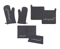 Küchenset Lieblingsessen mit Geschirrtuch Topfhandschuh Topflappen 4 teiliges Set