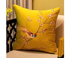 weiweiya Chinesische Stickerei Kissen Seide Gestickte Blumen Und Vögel Illustration Exquisite Stickerei Kanten Handwerk Wohnzimmer Sofakissen@45 * 45 cm_E
