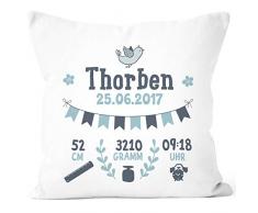 SpecialMe® personalisierbares Kissen zur Geburt, Geburtskissen für Jungen, Namenskissen Geschenk Geburt Baby, Kissen-Bezug ohne Füllung weiß Unisize