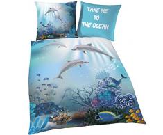 Delfin BIBER Bettwäsche Set für Mädchen & Jungen · Kinderbettwäsche · Jugendbettwäsche ☆ Meerestiere, Fische & Korallen - Kissenbezug 80x80 + Bettbezug 135x200 cm - 100% Baumwolle