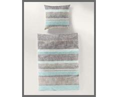 Bierbaum Biber Bettwäsche Paisley Stripes 4954 135 cm x 200 cm Silbergrau - blau