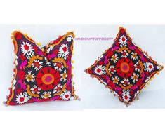handicraftodpinkcity Hippie-2 Pcs Viel Vintage Suzani Kissenhülle bestickt 40,6 x 40,6 cm indischen Kissen Fall dekorative