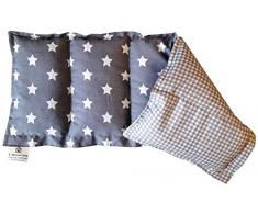 Kissenscheune Körnerkissen Natur Kühlkissen Wärmekissen Sterne grau kariert 100% Baumwolle 50x20cm Dinkelkissen