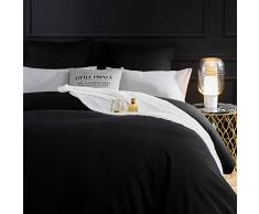 AYSW Bettwäsche gebürstet Microfaser 1 Bettbezug 200x200cm + 2 Kopfkissenbezug 80x80cm mit Reißverschluss Schwarz