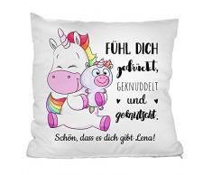 Personello® personalisiertes Einhorn Kissen (mit Name und Spruch gestalten), Einhorn Geschenk für die Beste Freundin, Schwester oder Tochter, 40 x 40