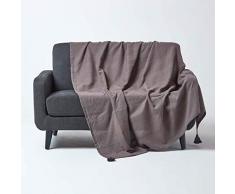 Homescapes große Tagesdecke Rajput, dunkelgrau, Wohndecke aus 100% Baumwolle, 225 x 255 cm, Sofaüberwurf/Couchüberwurf in RIPP-Optik