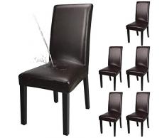 Fuloon Stretch Stuhlhussen 6er Set, Pu Leder Wasserdichtes Esszimmer Stuhl-Bezug Bi-elastische Schutzhülle, Moderne Dekor Spann-Abdeckung