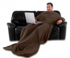 CelinaTex TV-Decke Kuscheldecke mit Ãrmeln und FuÃtasche XL 170 x 200 cm dunkel braun Coral Fleece Tagesdecke Ãrmeldecke