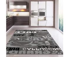VIMODA Teppich Modern Küchenteppich Küchenläufer Coffee Grau Weiss Schwarz spiegelverkehrt, Maße:80 x 150 cm